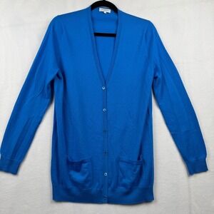 Eric‎ Bompard Cashmere Cardigan Sweater Medium Blue V-Neck Long Sleeve Pockets